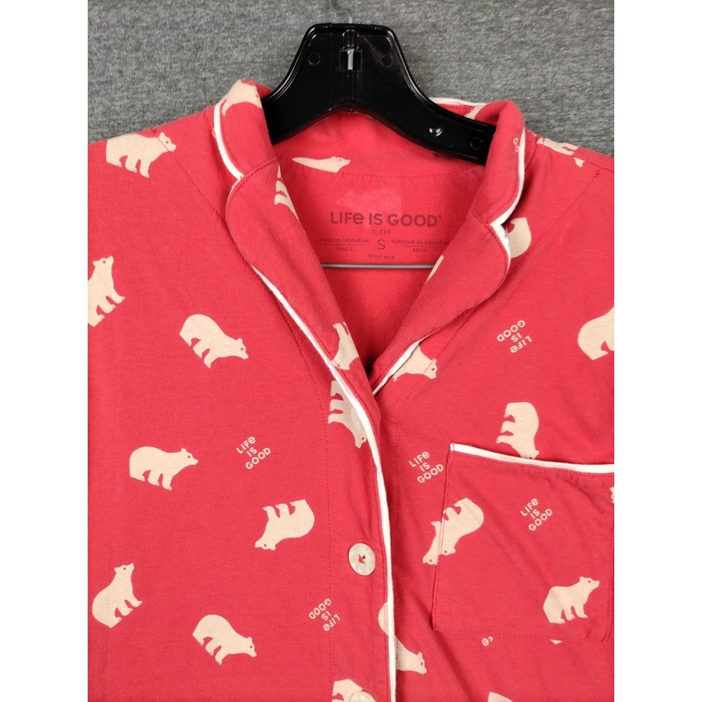 Life Is Good Womens Top Small Pink Bear AOP Cozy Loungewear Cabincore PNW Casual